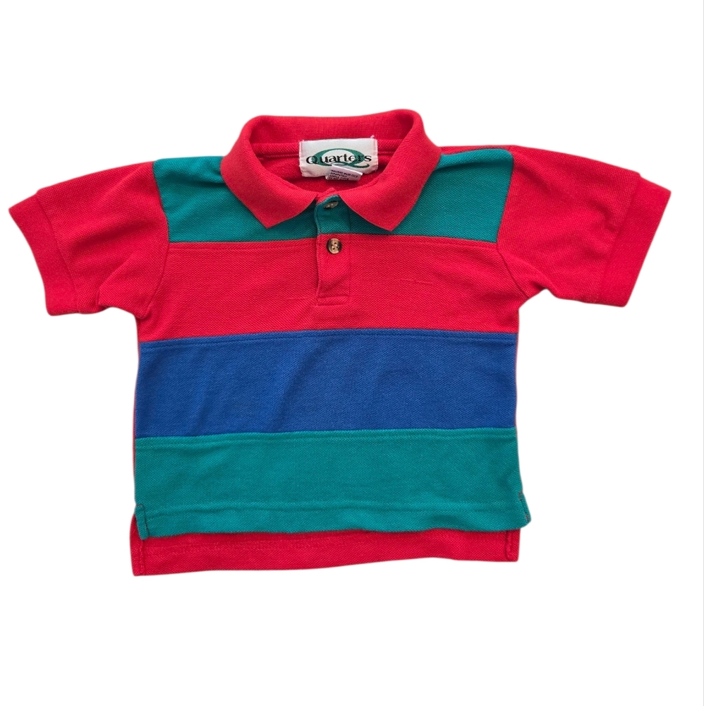 Vintage 1990s Y2k Quarters Red Green and Blue Polo Shirt Casual Knit